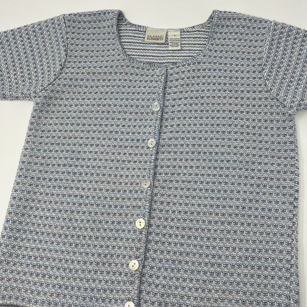 Classic Elements Knit Sweater Top Short Sleeve Size Small Grannycore Cottage Vtg